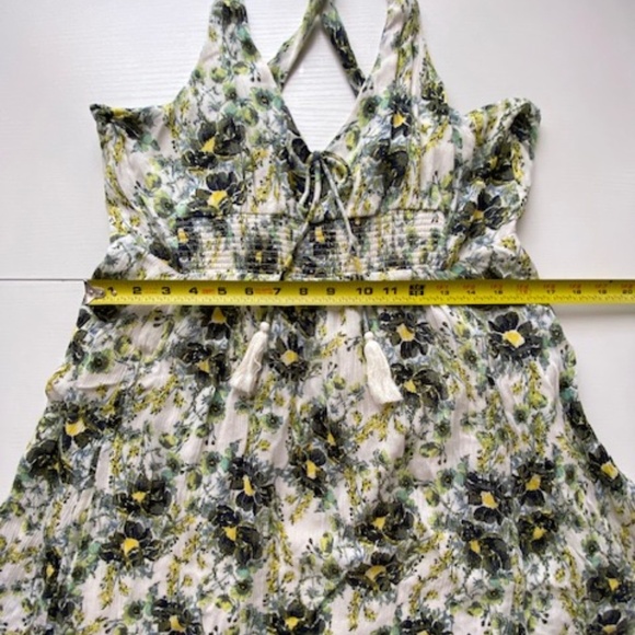Free People Washed Ashore Floral Boho Ivory / Green Mini Dress Size Large - Picture 12 of 12
